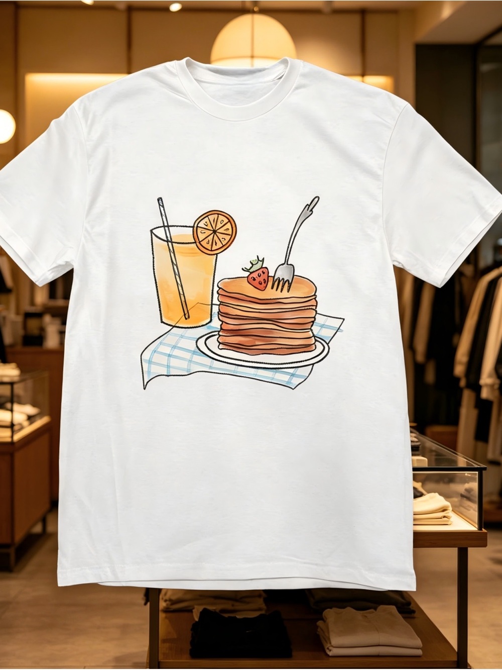 BREAKFAST GRAPHIC TEE White printed T-shirt for both men and women